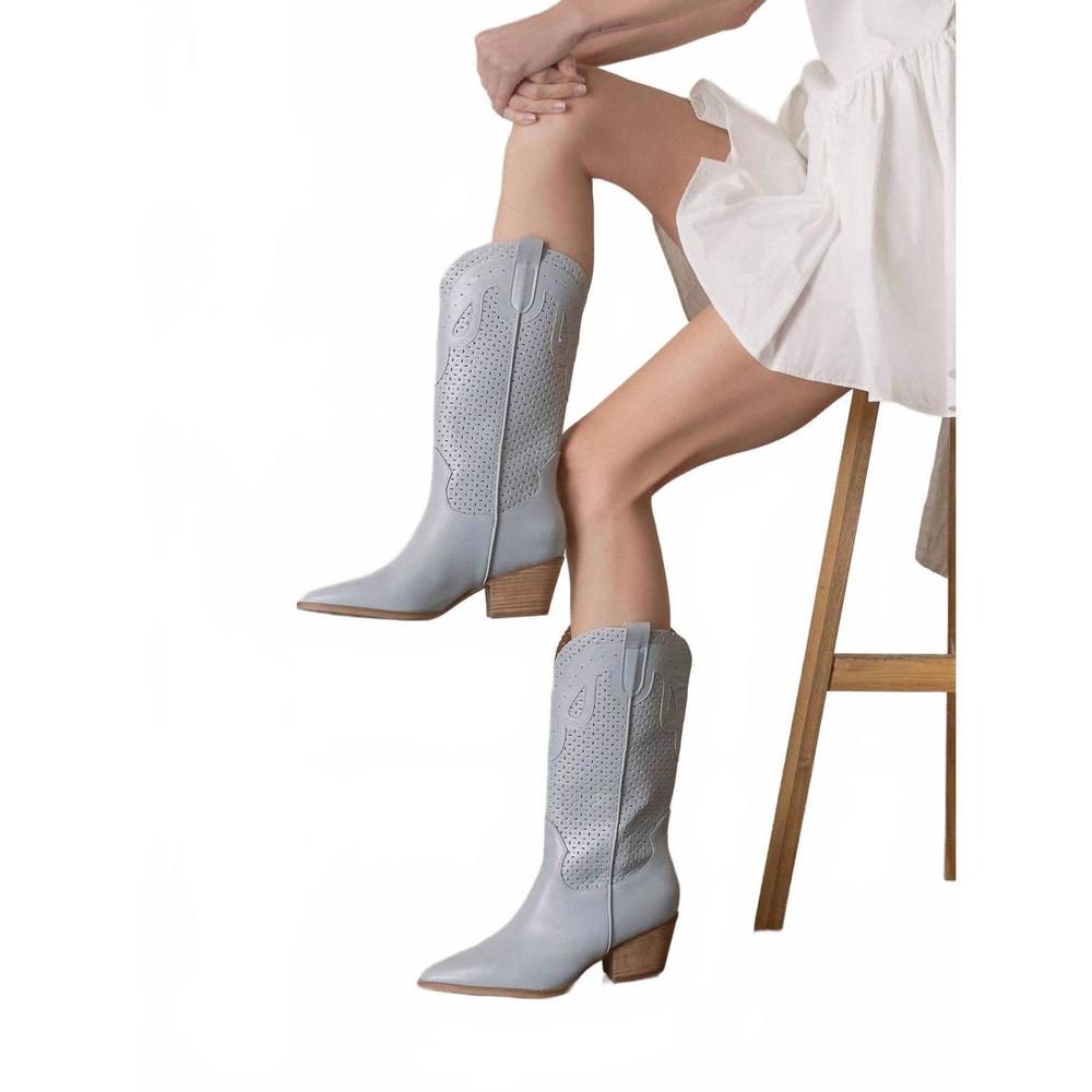 NEW OASIS SOCIETY women's the gabby perforated western boot in blue - Picture 6 of 7